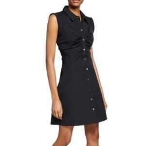 Veronica Beard Ferris Black Ruched Sleeveless Button Down Mini Shirtdress 2